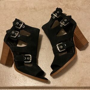 Marc Fisher Calinda Black Suede Gladiator Block Heel Sandals